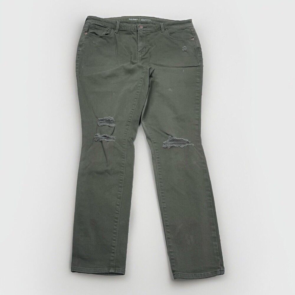 Old Navy Rockstar Jeans Womens 14 Skinny Distressed Green Measures 34 x 27.5